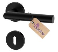 ERGO line LUCA Ensemble poignée de porte noire ronde sur rosace ronde, version clé (L), garniture moderne, noir mat, tige 7mm