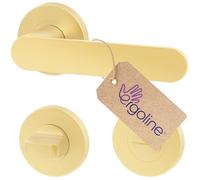 ERGO line PRIMA Poignée de porte d'intérieur, dorée, pour les portes de salle de bains, paire de poignées de porte sur rosaces rondes, or mat, garnitures de porte, poignée