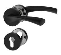 ERGO line ROMA Poignée de porte d'intérieur, noire, pour portes équipées d'une serrure à cylindre, paire de poignées de porte sur rosaces rondes, noire mate, acier inoxydable, poignée