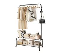 Ergocar Portant a Vetement, Portant Vetement en Métal, Porte-vêtements Multifonctionnel avec Roulettes, Porte Manteau avec Panier de Rangement, pour Vêtements, Sacs, Chapeaux, Chaussures