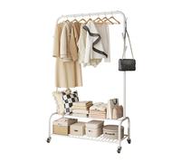 Ergocar Portant a Vetement, Portant Vetement en Métal, Porte-vêtements Multifonctionnel avec Roulettes, Porte Manteau avec Panier de Rangement, pour Vêtements, Sacs, Chapeaux, Chaussures