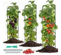 Ergohortus Tuteur Tomate, 3 Tuteurs pour Tomates et Plantes Grimpantes | Jardinière triangulaire de 120 cm pour tomates, légumes, fleurs et fruits d'extérieur, avec pinces et attaches torsadées
