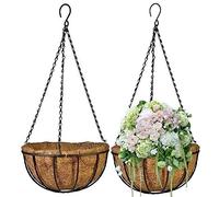 Ericetion 2 Pcs Suspension Panier Jardinière Pot de Fleurs avec Doublure en Fibre de Coco Support de Plante métallique Rond en Fil avec chaîne pour la décoration de Jardin extérieur à la Maison.