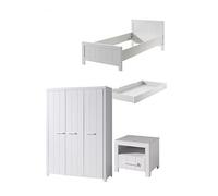 ERIK Lit simple 90x200 cm + Chevet+ Armoire 3 portes + Lit gigogne