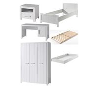 ERIK Lit simple + Chevet + bureau + lit gigogne + Sommier + Armoire 3 portes