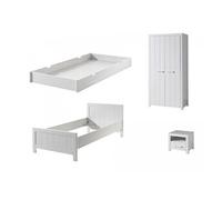 ERIK Lit simple + Chevet en bois laqué + Armoire 2 portes + lit gigogne