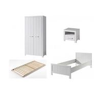 ERIK Lit simple + Chevet + Sommier + Armoire deux portes