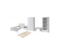Vipack Chambre complète enfant Erik 6P Lit+Sommier+Chevet+Armoire 2 portes+Bureau+Bibliothèque Blanc