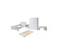 ERIK Lit simple + Sommier + chevet + Armoire 3 portes + bureau