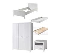 ERIK Lit simple + sommier + chevet + armoire 3 portes + Lit gigogne