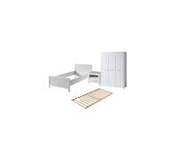 ERIK Lit simple +Sommier + Table de Chevet + armoire 3 portes