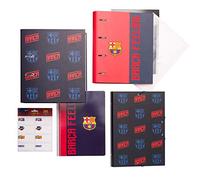 Erik - PACK0124 Kit de Papeterie FC Barcelone - Classeur à Levier, Classeur 4 Anneaux, Cahier, Trieur
