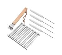 ERINGOGO Support Kit Barbecue en Acier Inoxydable pour Mini Barbecue avec Rouleau à Saucisses Détachable et Poignée en Bois Facile à Transporter pour Usage Extérieur