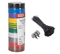 ERKO 10 unités de ruban d'isolation électrique multicolore 15 mm x 10 m, pour isoler les conduits & Vinabo 110 pièces Collier de Serrage 200 mm x 2,5 mm, Professionnelles Attache