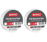 ERKO Ruban adhésif isolant électrique Blanc 19mm x 20m PVC - Réparation de câbles électriques - Très flexible avec une forte adhérence - Résistant aux produits chimiques (Lot de 2)