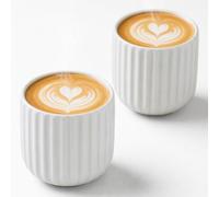 Erkundpresso. Lot de 2 Tasses à Expresso 180ml Sans Anse, Céramique Artisanale, Tazas de té japonesas, Épaisse Paroi, Lave-vaisselle & micro-onde, Coffret Cadeau - Blanc