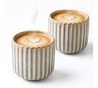 Erkundpresso. Lot de 2 Tasses à Expresso 180ml Sans Anse, Céramique Artisanale, Tazas de té japonesas, Épaisse Paroi, Lave-vaisselle & micro-onde, Coffret Cadeau - Blanc poisson