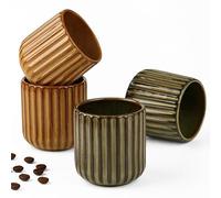 Erkundpresso. Lot de 4 Tasses à Expresso 180ml Sans Anse, Céramique Artisanale, Tazas de té japonesas, Épaisse Paroi, Lave-vaisselle & micro-onde, Coffret Cadeau - Marron + Bronze