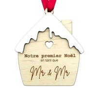 ERNESTINE - Boule de Noël personnalisée Couple - Boule de noël Famille et Couple Homme et Femme - décoration Noël Original et Unique - idée Cadeau personnalisé - Boule Sapin en Bois