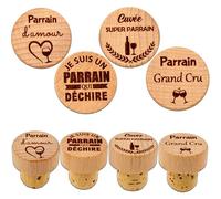 ERNESTINE - Lot de 4 Bouchons Parrain en Bois et Liège - Cadeau Demande Parrain & Annonce Grossesse, Apéro Original, bouchon Humoristique Homme, Baptême, Naissance, Noël - cadeau parrains