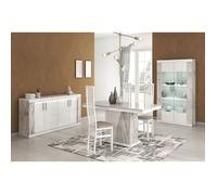 EROS - Séjour Complet Table Repas + Buffet + Vitrine 2 Portes Eclairage Led intégré