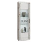 EROS - Vitrine 1 Porte Blanc Eclairage Led intégré avec Décor Latéral Aspect Marbre
