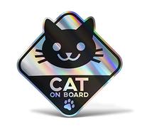 Erreinge® Autocollant holographique 12 cm chat bord chat sur planche autocollant imprimé pour voiture moto mur pare-chocs ordinateur portable bagages vélos
