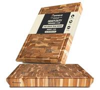 Erreke Planche en Bois de Teck End Grain, 50x35x5 cm, Grande et Épaisse | Type Billot de Boucher avec Rainure. Pieds Antidérapants et Poignées Biseautées. Planche Bois Cuisine. Pour Cuisine et Table
