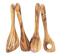 Erreke Ustensiles de Cuisine Bois, Bois d’Olivier Naturel, Cuillere en Bois, Fait Main, Set de Cuillères & Spatules Résistantes à la Chaleur & Durables, Lot de 4 Pièces