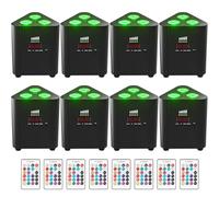 Erreyht RGBW Projecteur LED Par rechargeable batterie 4400 mAh, télécommande/contrôle DMX éclairage de scène sans fil avec indicateur de charge Lumière DJ pour fête Noël discothèque mariage (8 pièces)
