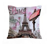ERRTU Housse de Coussin 40x40 cm,atercolor Vue de Paris Printemps Tour Eiffel Rose Vintage Street Girl,Housse Coussin Exterieur,Motif Décoratif Taie d'oreiller,Coussin Decoratif Canape