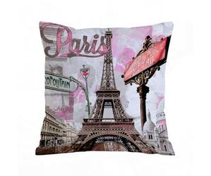 ERRTU Housse de Coussin 40x40 cm,atercolor Vue de Paris Printemps Tour Eiffel Rose Vintage Street Girl,Housse Coussin Exterieur,Motif Décoratif Taie d'oreiller,Coussin Decoratif Canape