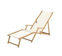 Chaise longue blanche avec repose-pieds, chilienne, bain de soleil pliant, en bois 10-303NF