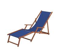 Erst-Holz Chaise Longue de Jardin Bleue, Bain de Soleil Pliant avec Repose-Pieds et Oreiller 10-307FKH