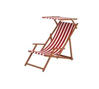 Erst-Holz Chaise Longue Pliante, rayé Rouge et Blanc, avec Repose-Pieds, Pare-Soleil, Oreiller 10-314FSKH