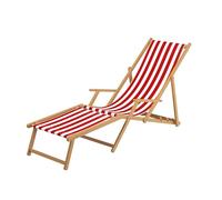 Erst-Holz Chaise Longue Pliante, rayé Rouge et Blanc, en Bois Naturel, Repose-Pieds, Oreiller 10-314NFKH