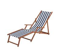Erst-Holz Chaise Longue rayé Bleu et Blanc, chilienne, Bain de Soleil Pliant, Repose-Pieds, Oreiller 10-317FKH