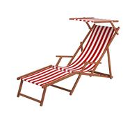 Erst-Holz Chaise Longue rayé Rouge et Blanc, Bain de Soleil Pliant, Repose-Pieds, Pare-Soleil 10-314FS