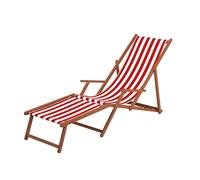 Erst-Holz Chaise Longue rayé Rouge et Blanc, chilienne, Bain de Soleil Pliant, Repose-Pieds Oreiller 10-314FKH