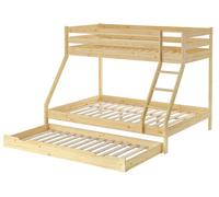 Erst-Holz® Lit superposé double 140 x 200 cm et 90 x 200 cm pour adulte en pin Accessoires au choix V-60.19-09-14 Sommier à roulettes et tiroir de lit d'appoint avec
