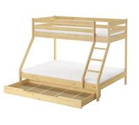 Erst-Holz® Lit superposé double 140 x 200 cm et 90 x 200 cm pour adulte en pin Accessoires au choix V-60.19-09-14 Sommier enroulable Matelas et tiroir de lit avec