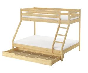 Erst-Holz® Lit superposé double 140 x 200 cm et 90 x 200 cm pour adulte en pin Accessoires au choix V-60.19-09-14 Sommier enroulable Matelas et tiroir de lit avec