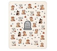 ERUGWHNK Plaid en Flanelle Motif Vache des Highlands pour Halloween 130x150cm, fantômes, citrouilles et Chauves-Souris, Polaire Douce et pelucheuse, pour canapé, lit, Chaleur Toutes Saisons