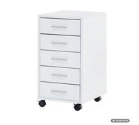 Ervesto LISA - Caisson de bureau à roulettes - Blanc - 5 tiroirs - 33 x 38 x 63 cm