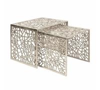 Ervesto - Lot de 2 tables gigognes en aluminium - Argentées - 50 x 40 x 40 cm