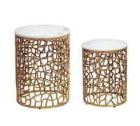 Ervesto - Lot de 2 tables gigognes - Marbre blanc - 39 x 39 x 52,5 cm