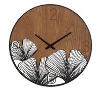 Mauro Ferretti Horloge murale Super Bois/Feuilles en métal et bois, noir et marron, 60 cm