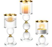 ERWEY Bougeoir en Verre, 3 Pièces Chandelier Photophore Bougie, Support pour Bougies en Cristal pour Mariage, Maison, Décoration de Fête, Or