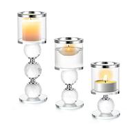 ERWEY Bougeoir en Verre, 3 Pièces Chandelier Photophore Bougie, Support pour Bougies en Cristal pour Mariage, Maison, Décoration de Fête, Argent