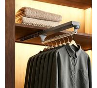 ERWEY Tringle Penderie Extensible 30 cm avec Poignée Ronde, Barre Télescopique 25 kg, Coulissante et Gain de Place pour Armoire, Dressing, Placard ou Penderie, Noir